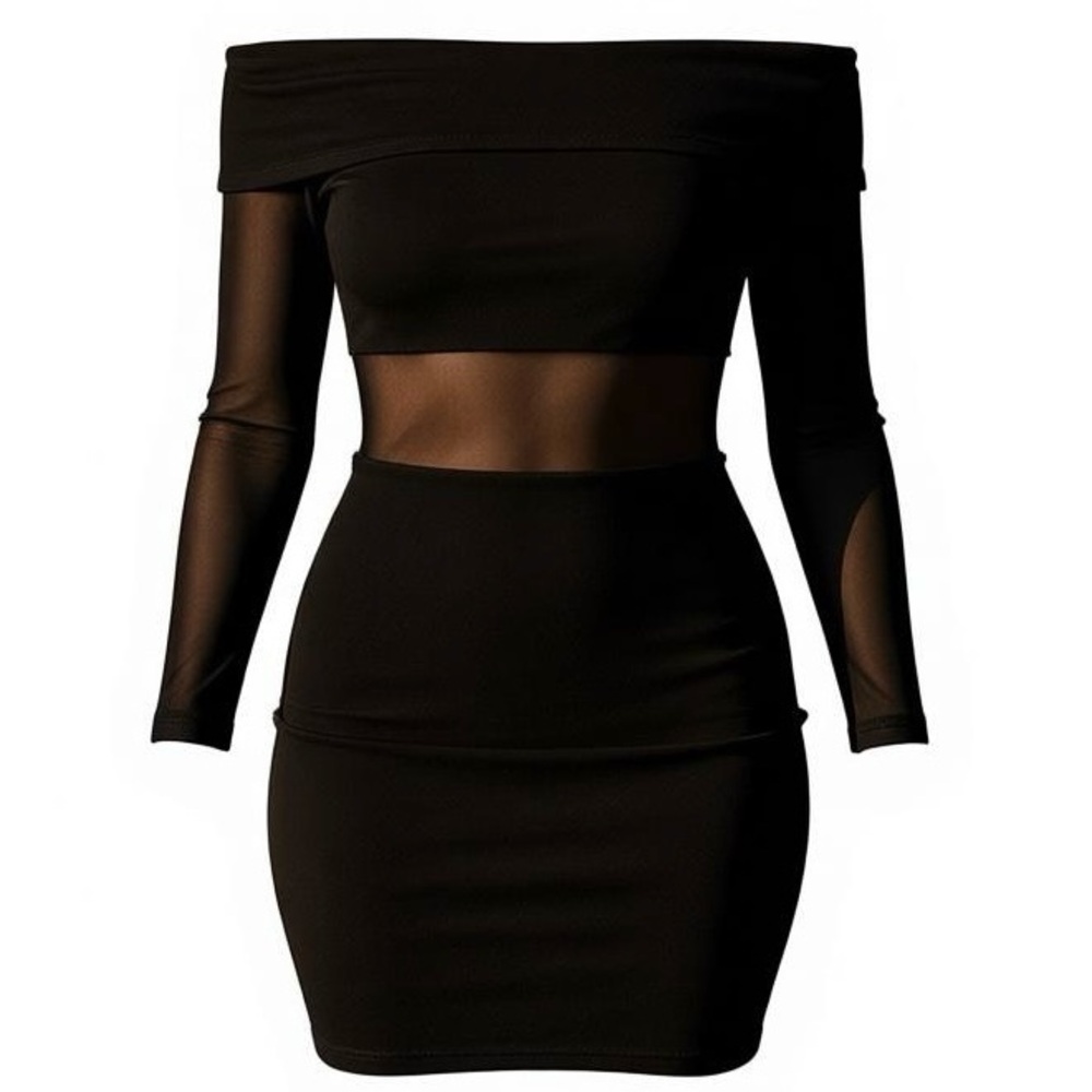 Fashion Nova Womens Black Mesh Panel Dress M